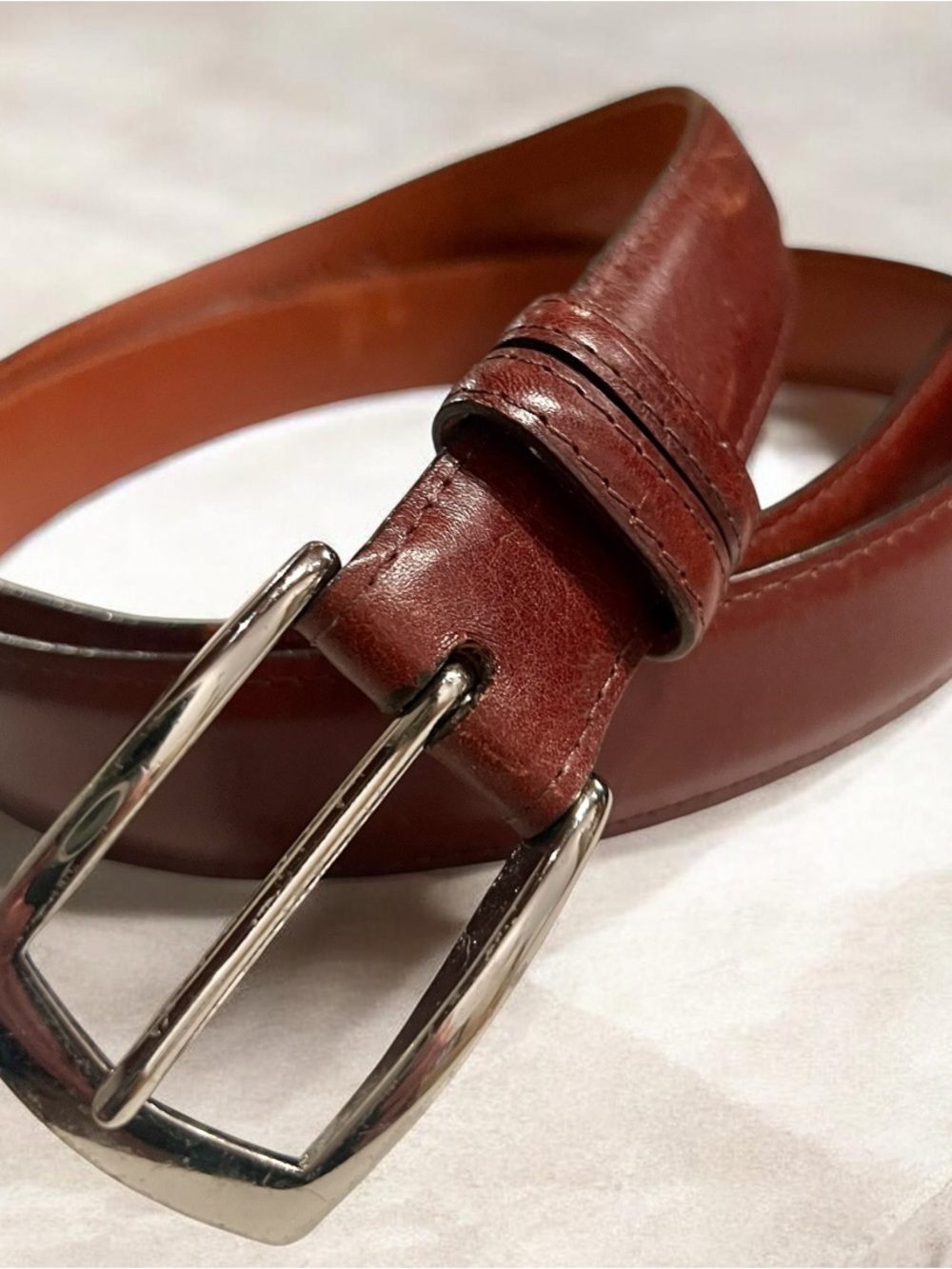 J. HILBURN Italian Calfskin Leather  Dress Belt Size 44 Brown Handcrafted In USA